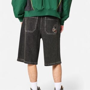 Hollister Washed Black Cat Graphic Super Baggy Denim Shorts